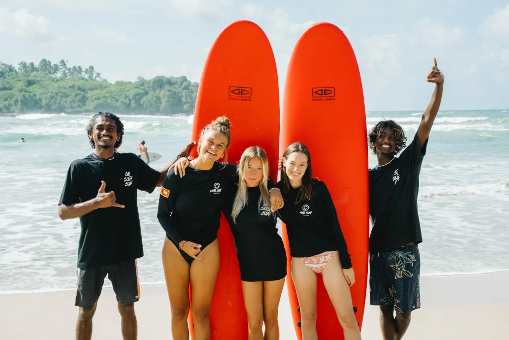 Group of beginner surfers during the Learn How To Surf program in Sri Lanka
