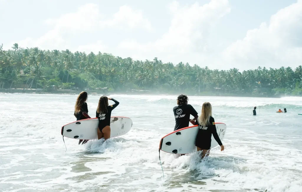 beginner surfers ready to go and surf in Sri Lanka