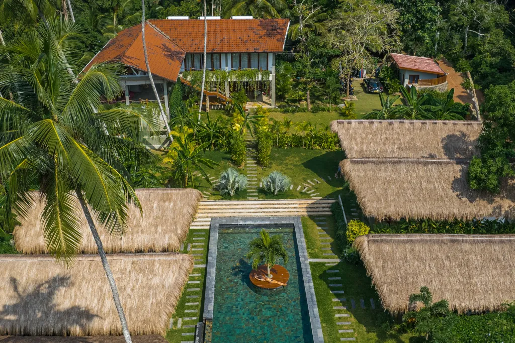 A drone image of Kima Hiriketiya Surf Camp