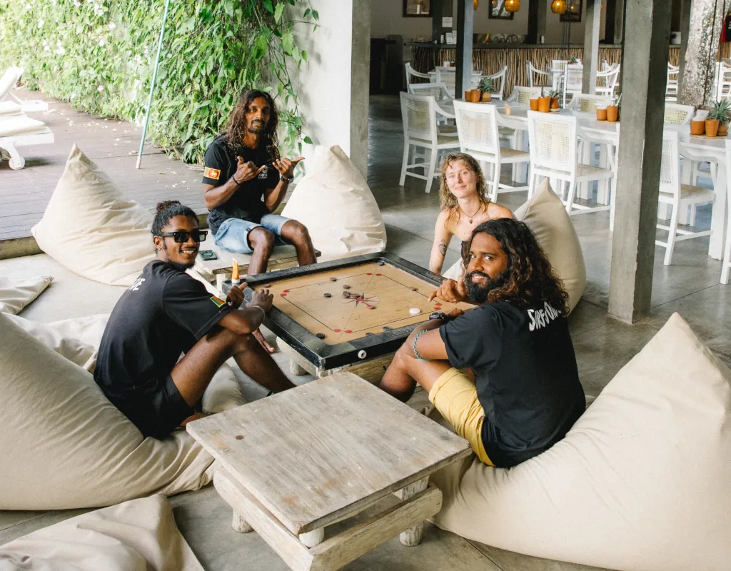 guests at kima surf playing games with the surf guides