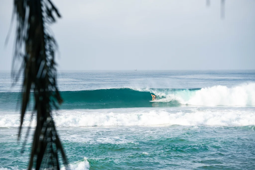 Kima Surf guest surfing a big wave in Sri Lanka